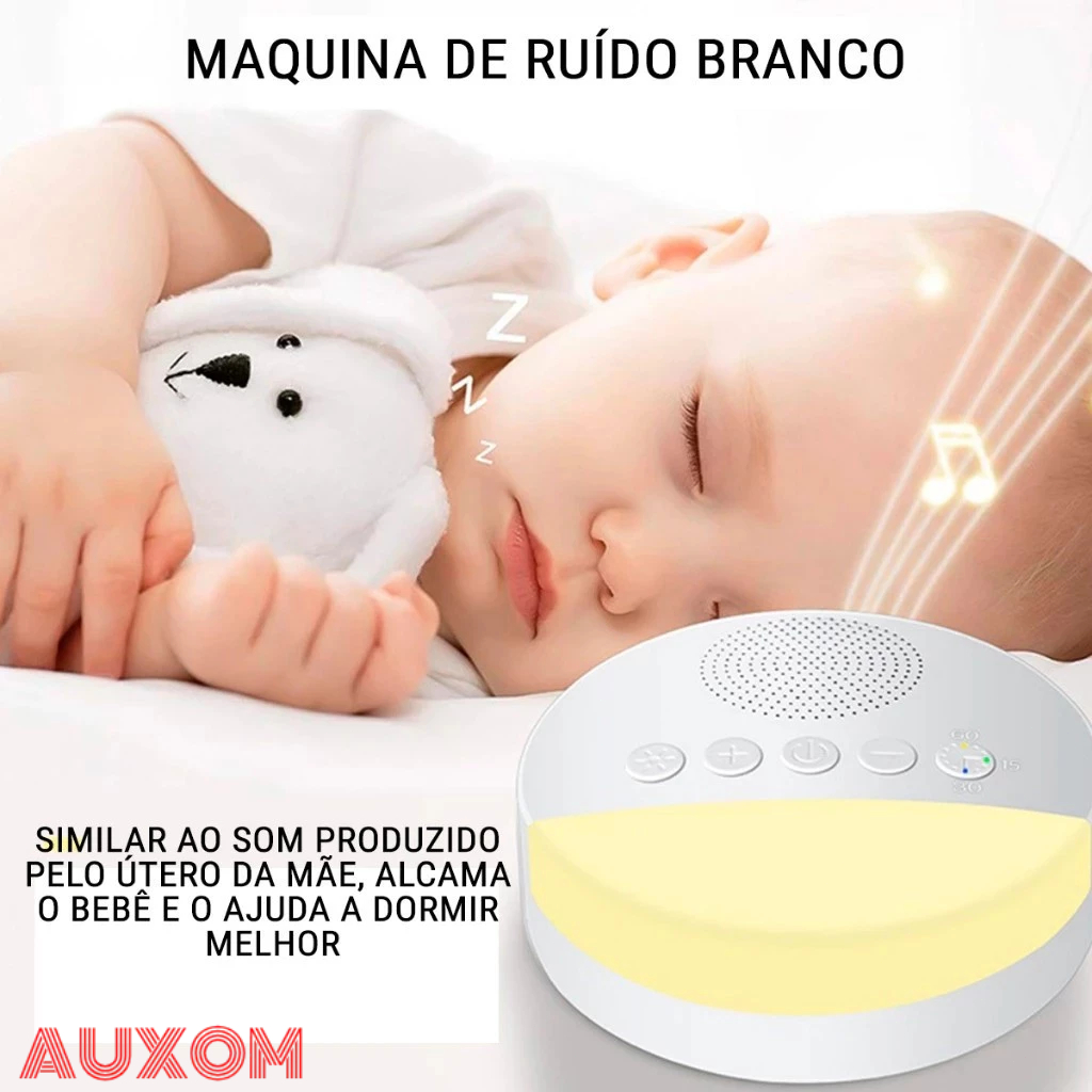 Maquina de Ruido Branco para Criancas com Multiplos Sons Temporizador Luz Noturna USB Recarregavel D