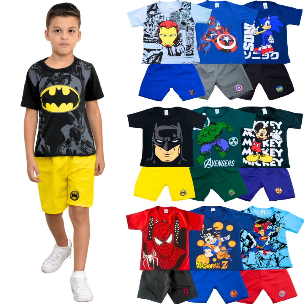 Kit 5 Conjuntos Infantil – 10 Peças De Roupas Menino Sendo 5 Camisetas + 5 Bermudas