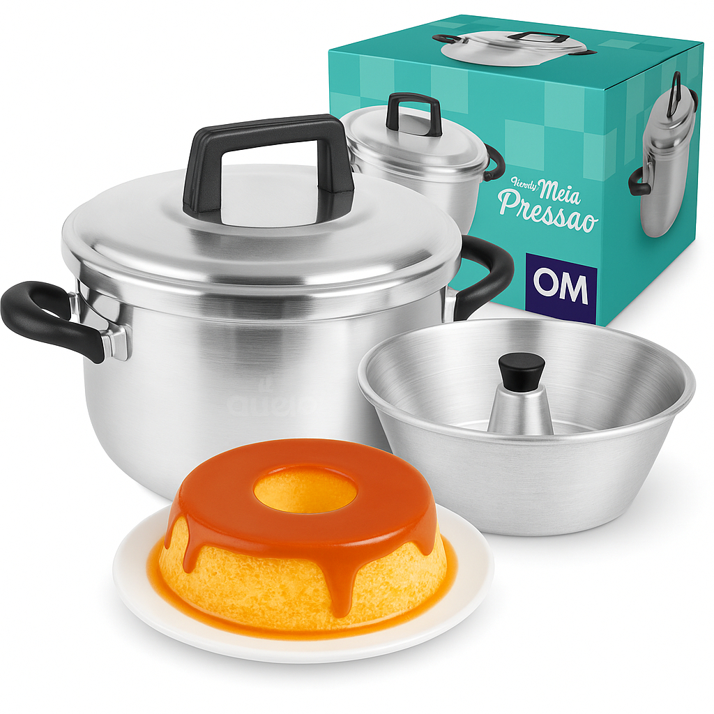 Panela Meia Pressão Faz Pudim em 15 Minuto Com Forma de Bolo Cozinha Legumes e Outros Alimentos