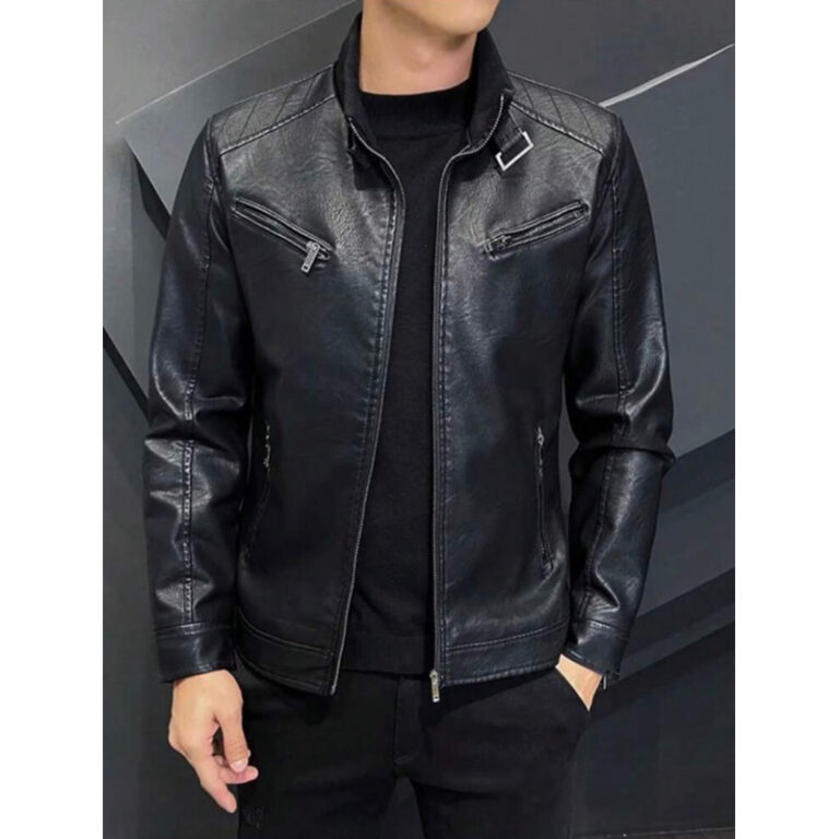 Jaqueta De Couro Masculina Slim Fit Casual Luxo