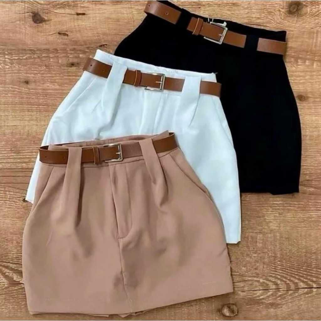 Short Saia Alfaiataria Com Cinto e Bolsos PROMOÇÃO