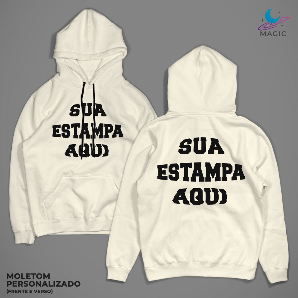 Blusa de frio Personalizada Moletom Canguru e Careca unissex Frente e verso (Sua estampa aqui)