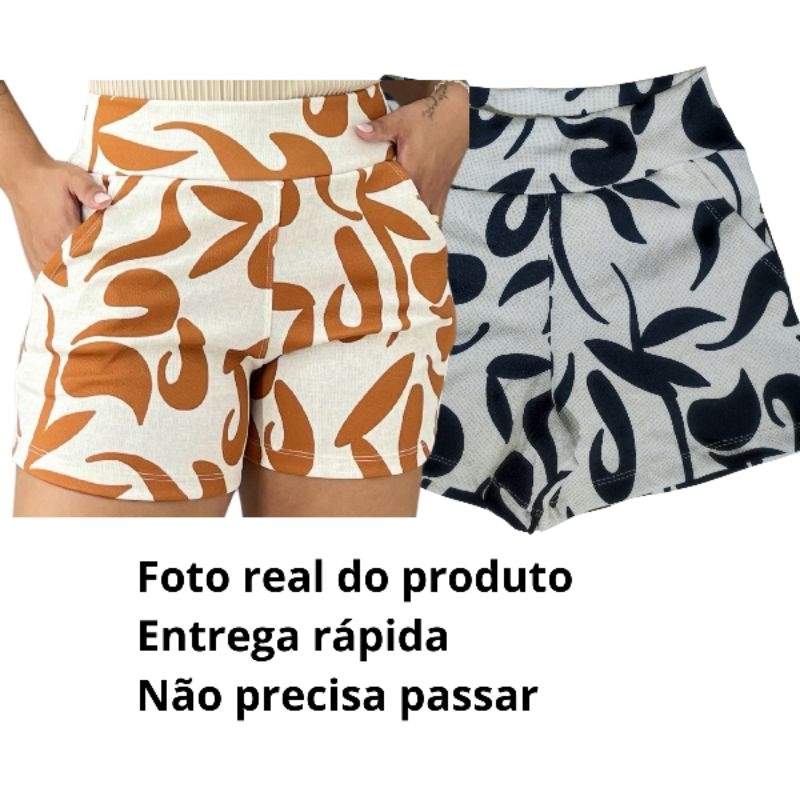 Short Estampando , Crepe Premium , Bonito , Confortável ,  Não Esquenta Veste Bem
