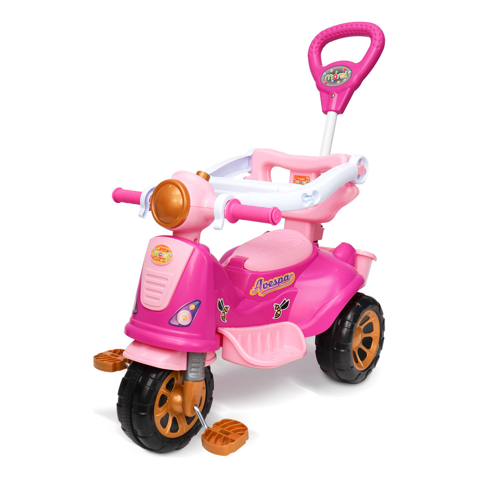Triciclo Infantil Com Empurrador Avespa Princesa Rosa Maral