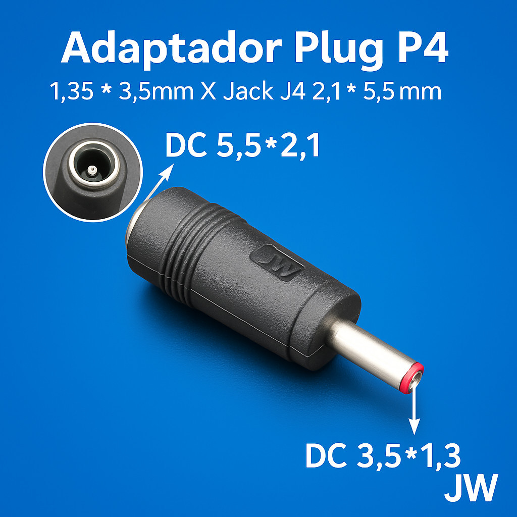 10 Adaptador Plug P4 1,35 * 3,5mm X Jack J4 2,1 * 5,5mm