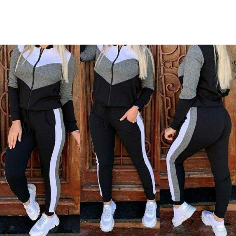 CONJUNTO MALHA CREPE MANGA LONGA ZÍPER  FEMININO MODA INVERNO COM CAPUZ e calça sem bolso