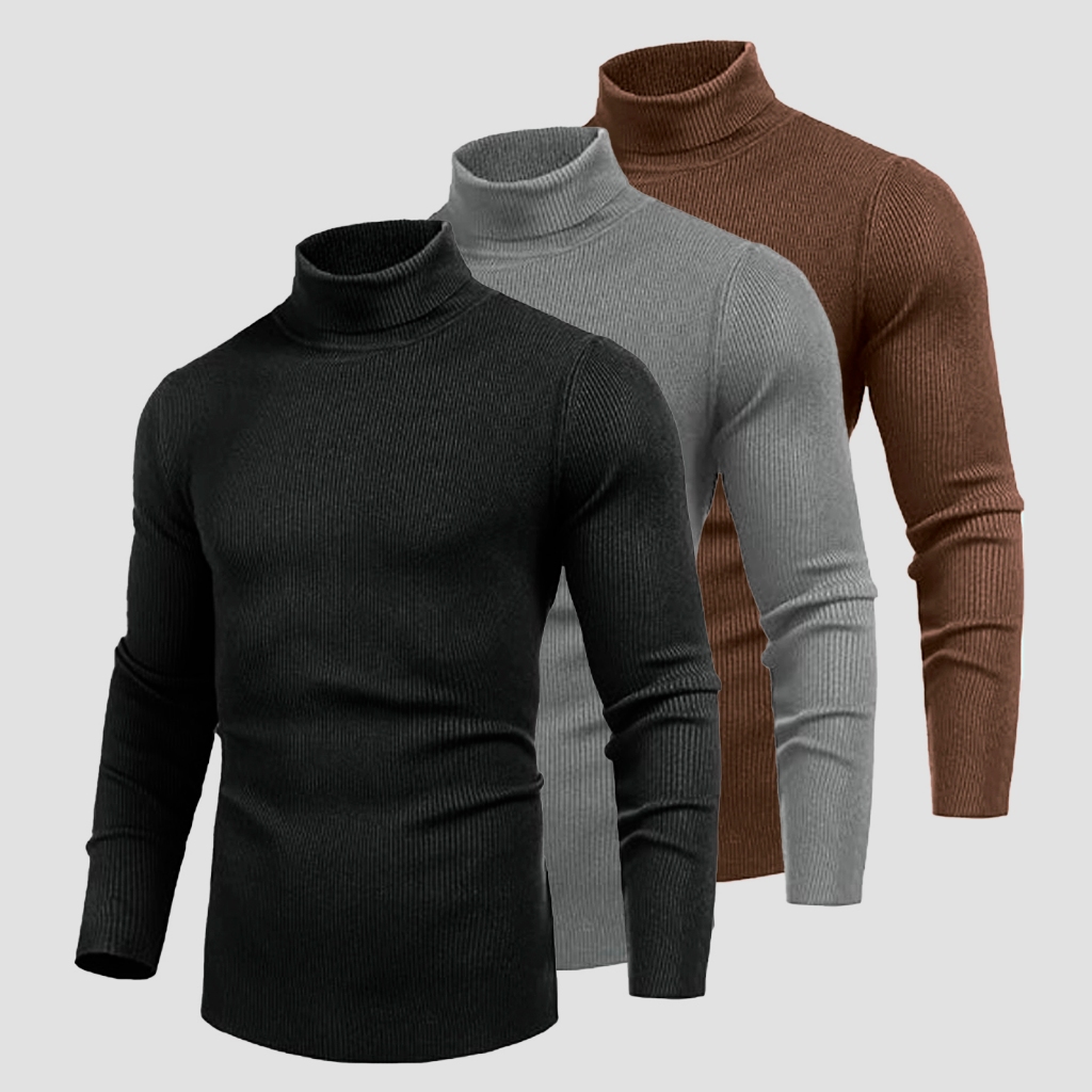 Kit 3 Blusa Cacharrel Sueter Masculina Canelada Gola Alta