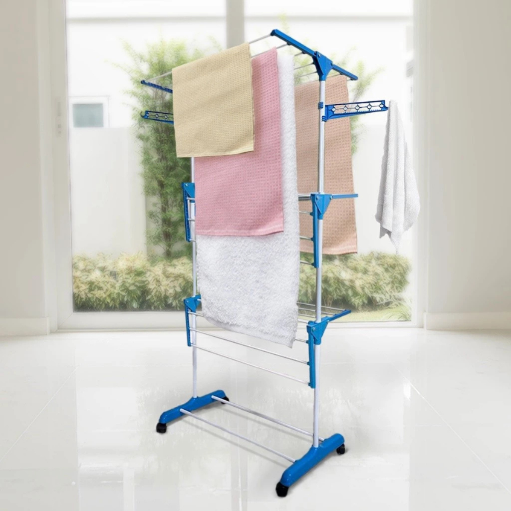Varal Torre 3 Andares Retrátil Dobrável Compacto com Rodas para Roupas