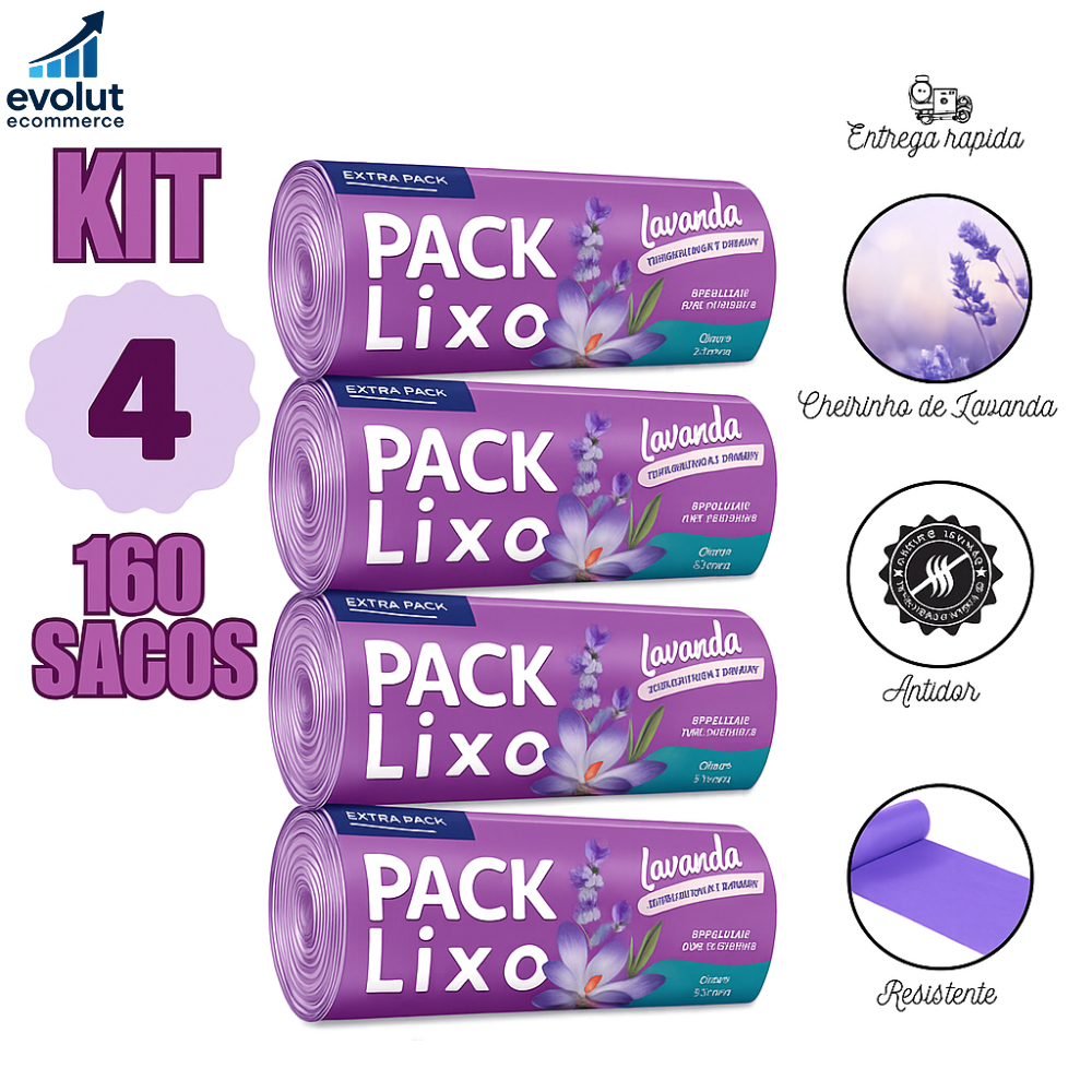 Kit 4 Rolos de Sacos de Lixo 10L  160 Unidades | Neutraliza Odores | Ideal para Pia e Banheiro