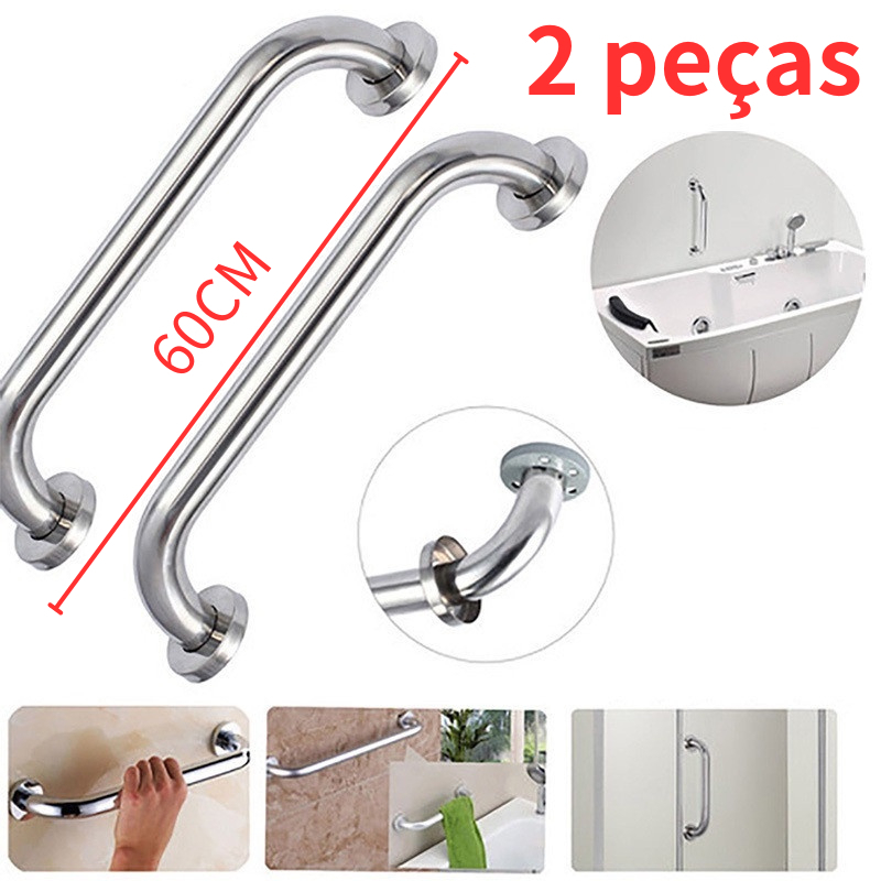 Alça de Apoio Inox Barra 60cm Acessibilidade Segurança Idoso Banheiro Box Parede Corrimao Suporte An