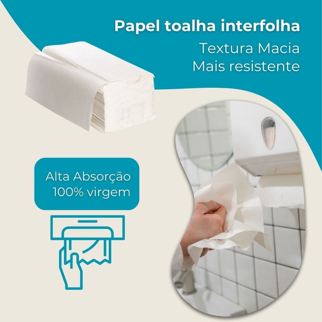 Papel Toalha Interfolha Branco 100% Virgem  4000 Folhas 20cm x 21cm Alta Absorção e Maciez