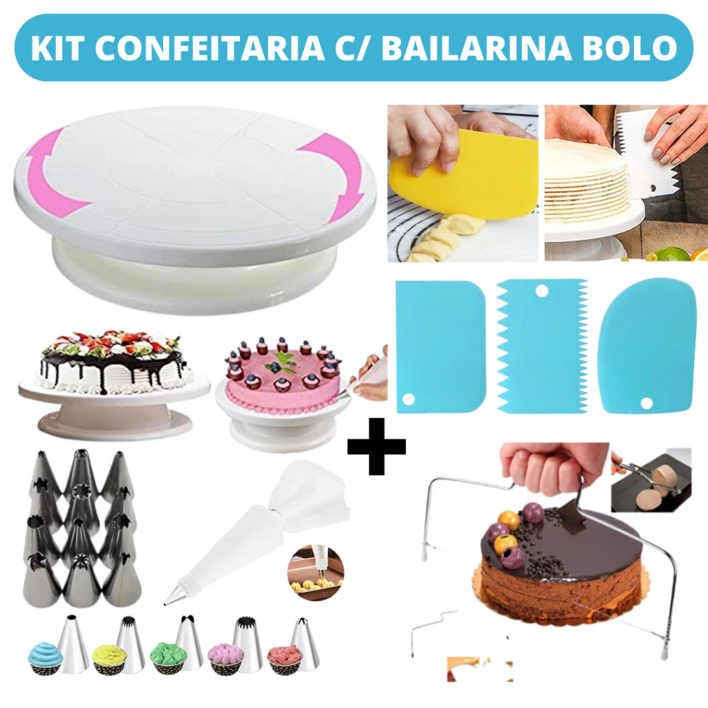 Kit Confeitaria Profissional Bailarina Giratória Raspadores Nivelador de Bolo Bico de confeitar Saco