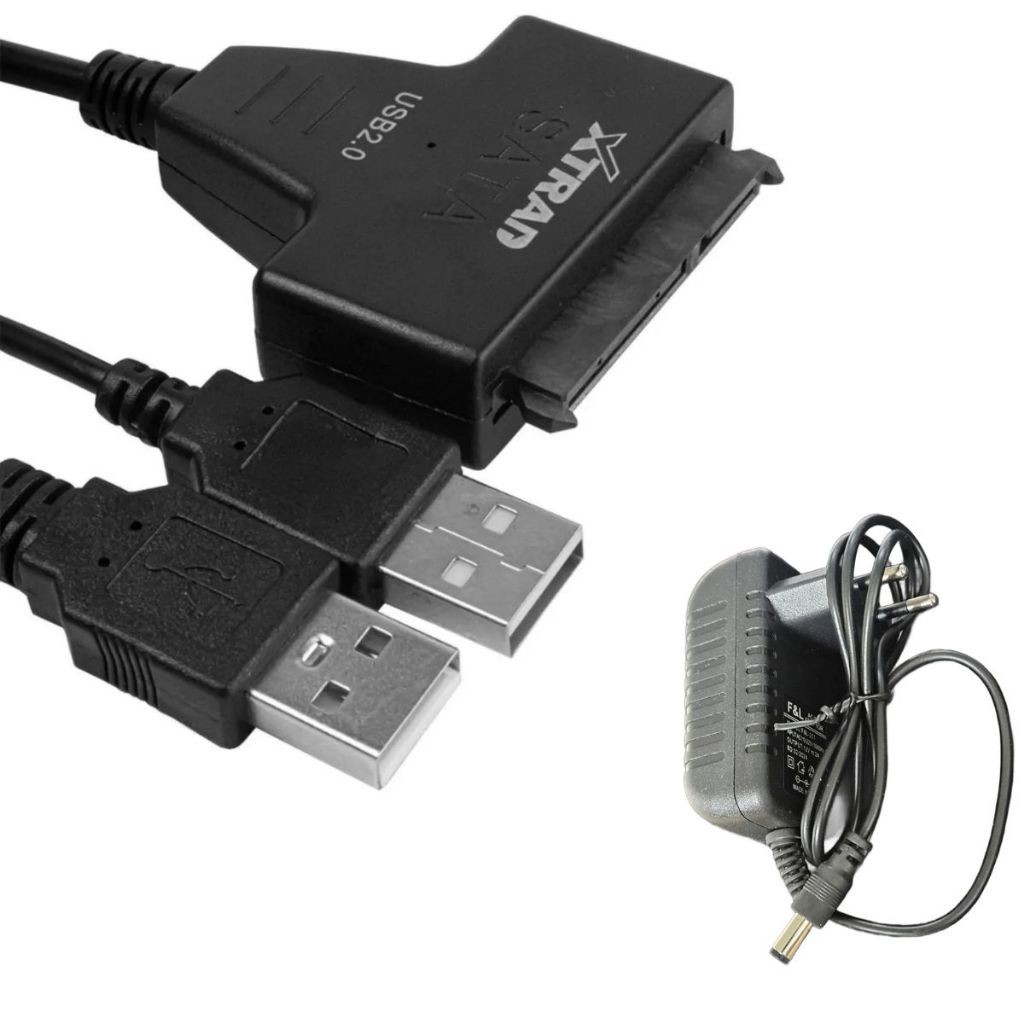 Cabo Conversor HDD Sata Notebook de 2,5 para Dual USB 2.0 Com fonte de Alimentação 12V 2A.