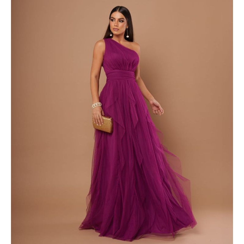 LINDO Vestido para Madrinha de casamento, debutantes, formaturas, convidadas Cascatas, um ombro só –