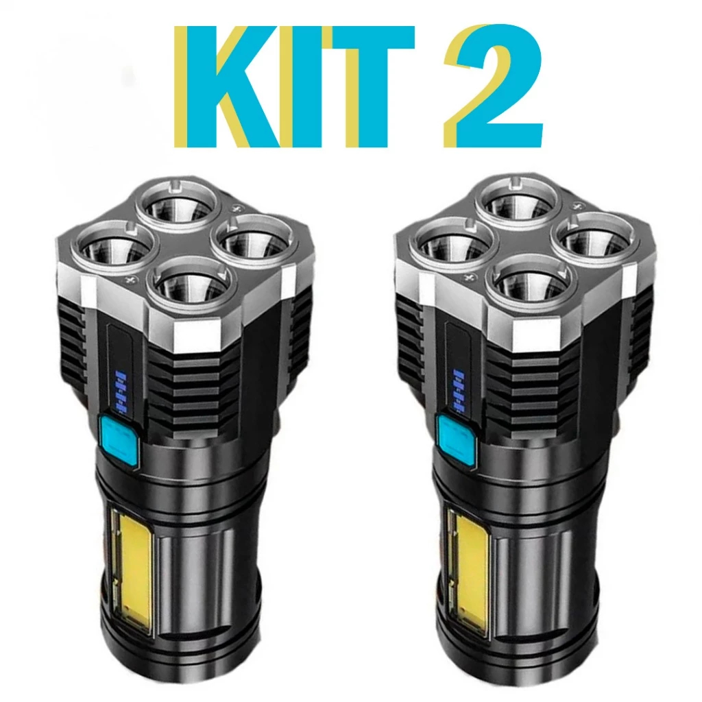 Kit Lanterna tatica mais forte do mundo Led Potente 4 Recarregável Usb Portátil Ultra Brilhante