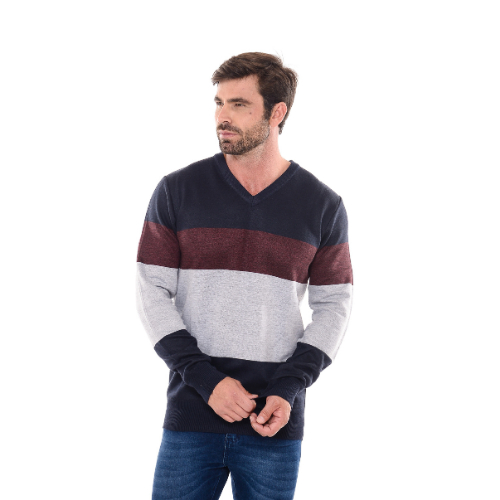 SUÉTER TRICOT MASCULINA LÃ GOLA V LISTRADA