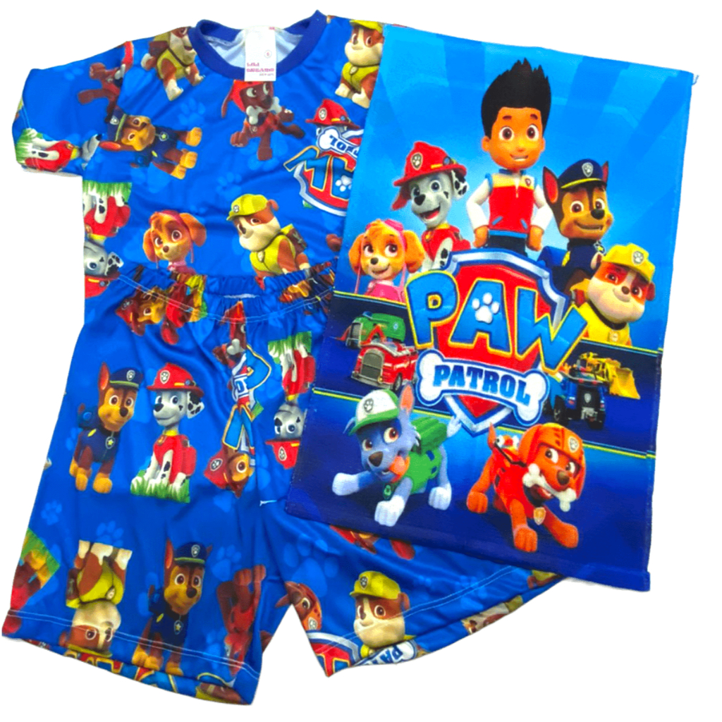 Pijama Menino Infantil PATRULHA CANINA AZUL Conjunto Manga Curta Personagem Meia Manga Dormir