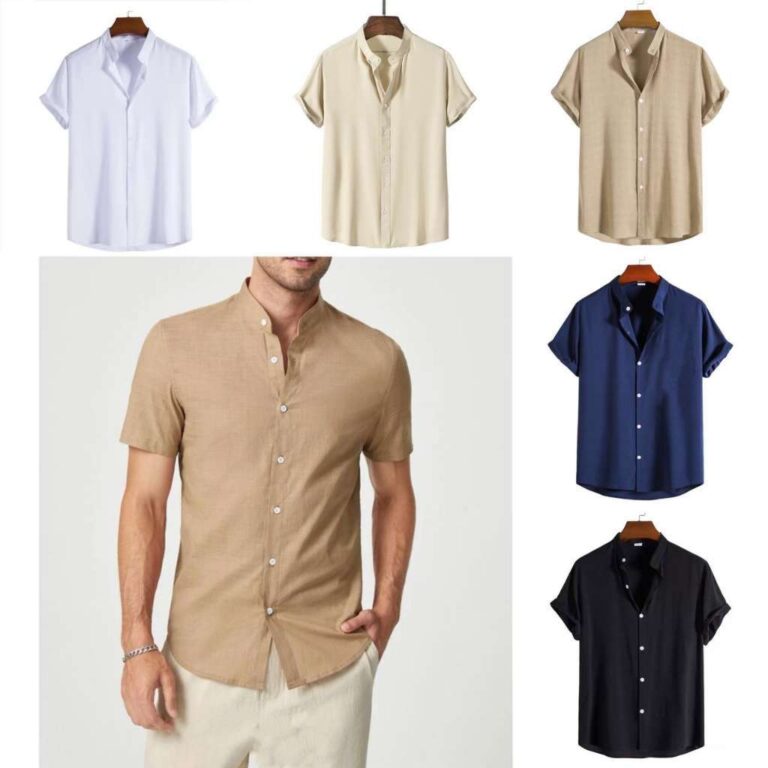 JL . Camisa Gola Padre Masculina Manga Curta Linho