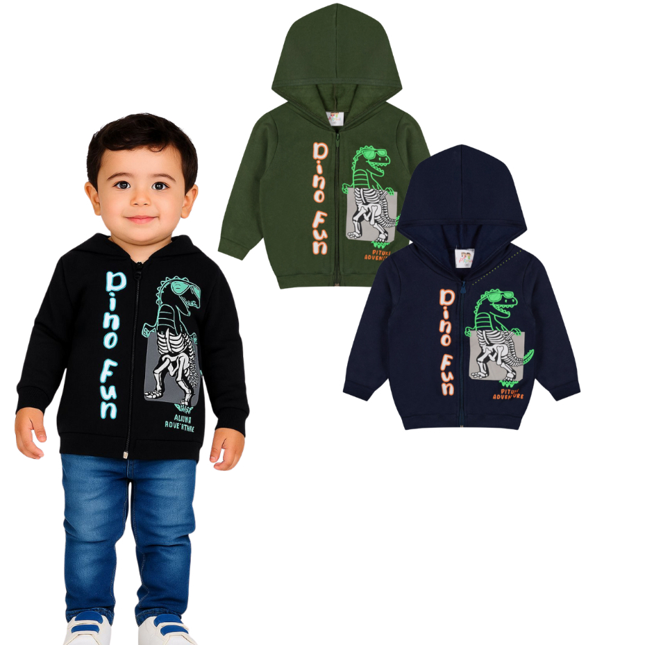 Casaco/ Jaqueta Moletom Bebê Infantil Menino Estampa Dinossauro