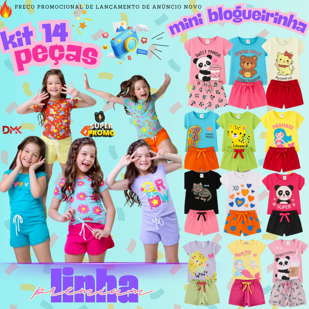 Kit 12/14 Conjunto Infantil Menina Verão Roupa Confortável Bebê Moda Feminino Criança