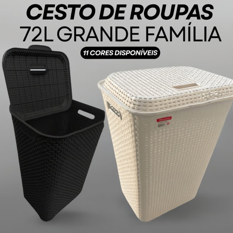 Cesto De Roupa Suja Grande 72L Resistente Lavander