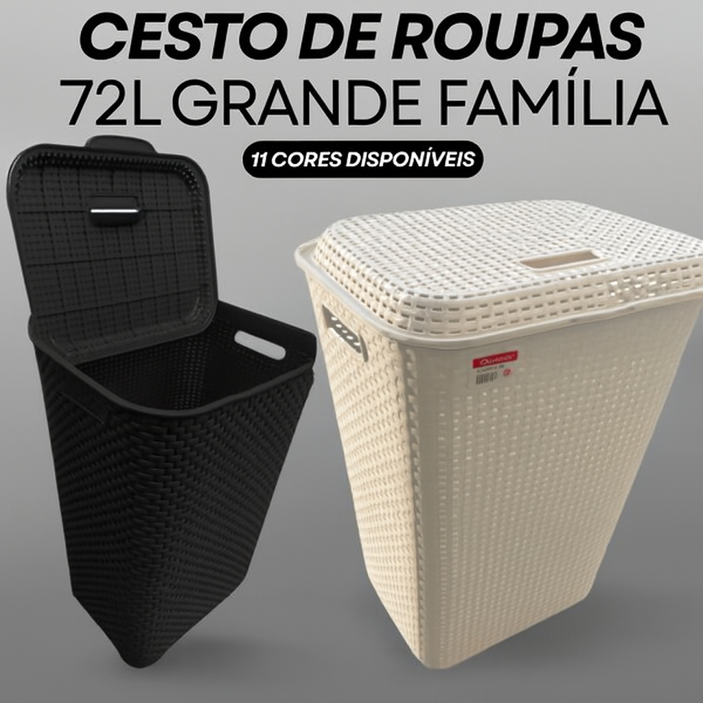 Cesto De Roupa Suja Grande 72L Resistente Lavanderia Tampa Organizador Roupas Banheiro Família