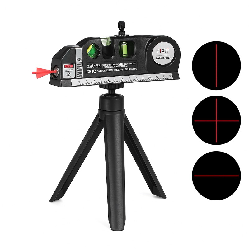 Nível a Laser 3 em 1 com Tripé Portátil  Linha Horizontal, Vertical e Cruz  Medidor com Régua e Búss