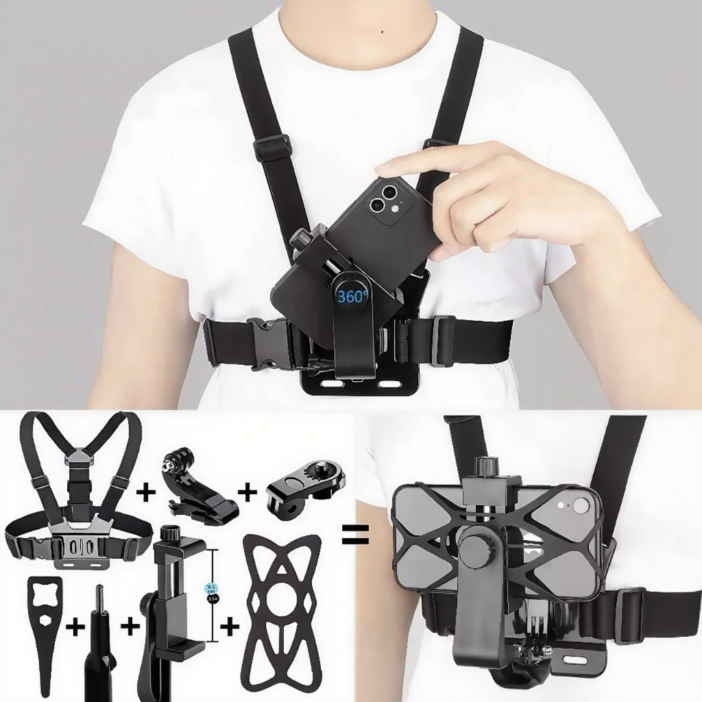 (11 kits)Suporte de Peito Para Celular e Gopro Peitoral Peito ajustável Câmera Esportivo Moto Bike