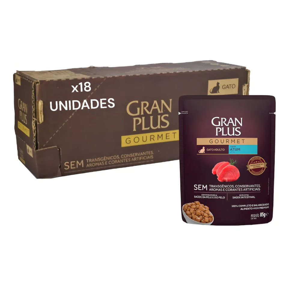 RAÇÃO ÚMIDA GRAN PLUS SACHÊ PARA GATOS  CAIXA COM 18 UN (85G CADA)