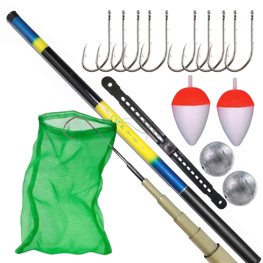KIT PESCA COMPLETO VARA TELESCOPICA 1,80 COM ANZOL BOINHA SACO PARA PEIXE CHUMBADA E ENROLADOR DE LI