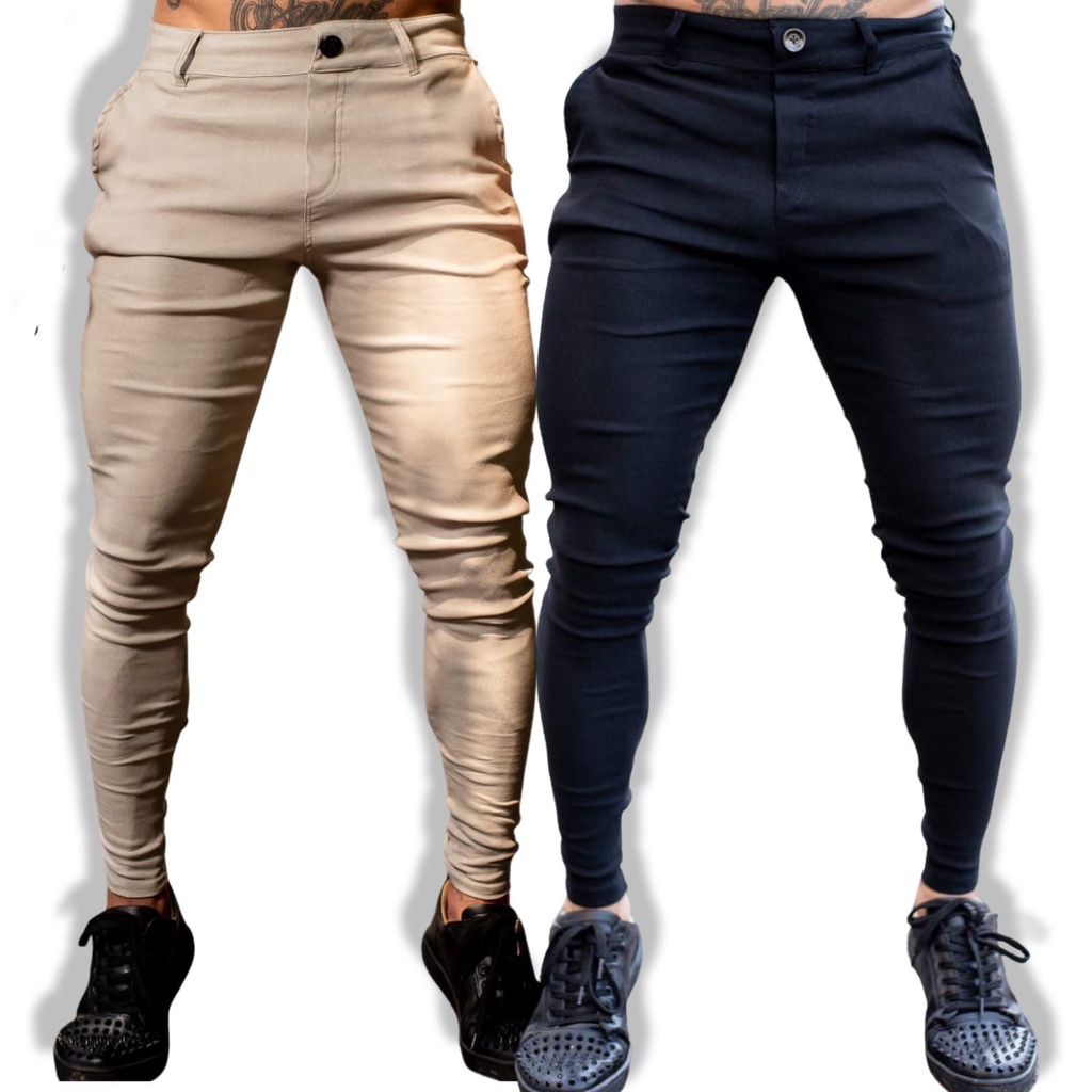 kit 2 calça alfaiataria masculina skinny premium