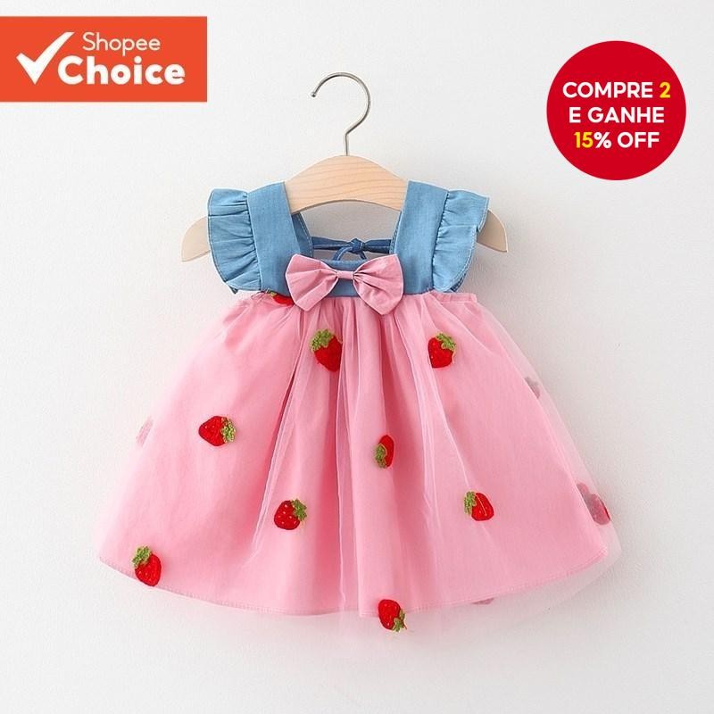 Vestido De Bebê Verão Princesa Cereja Estilo Coreano Bordado De Malha De Nó De Laço Ganga Kids