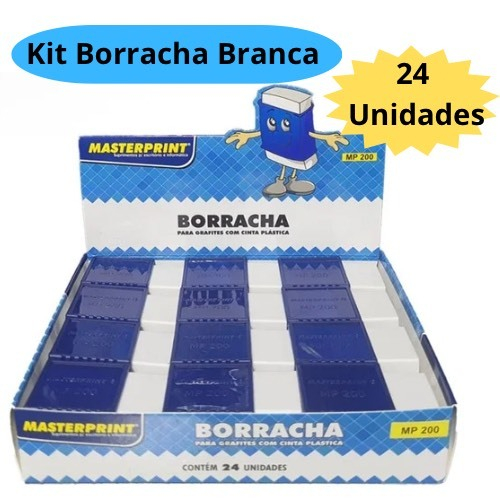 Kit 24 Borracha Branca Com Capa Azul 24 Unidades E