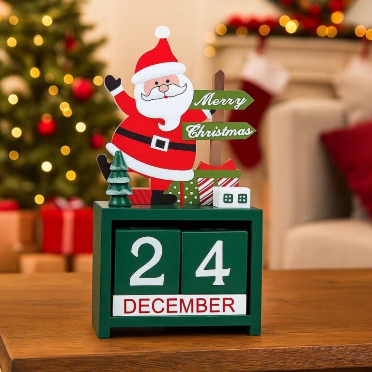 Calendário Permanente em Madeira Natalino 15x8cm 