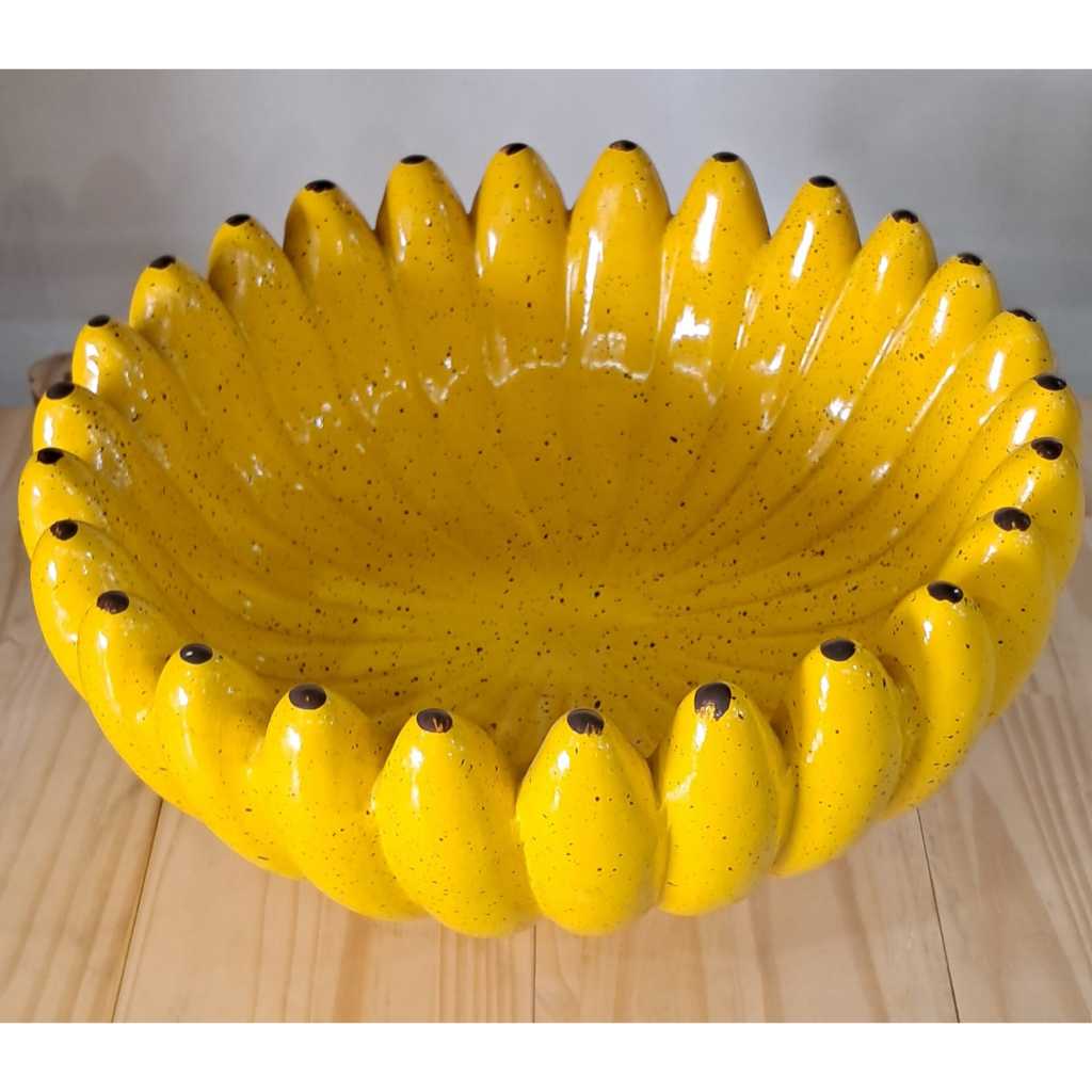 Fruteira de Cerâmica formato Banana Grande Cor Amarela,Verde,Branca