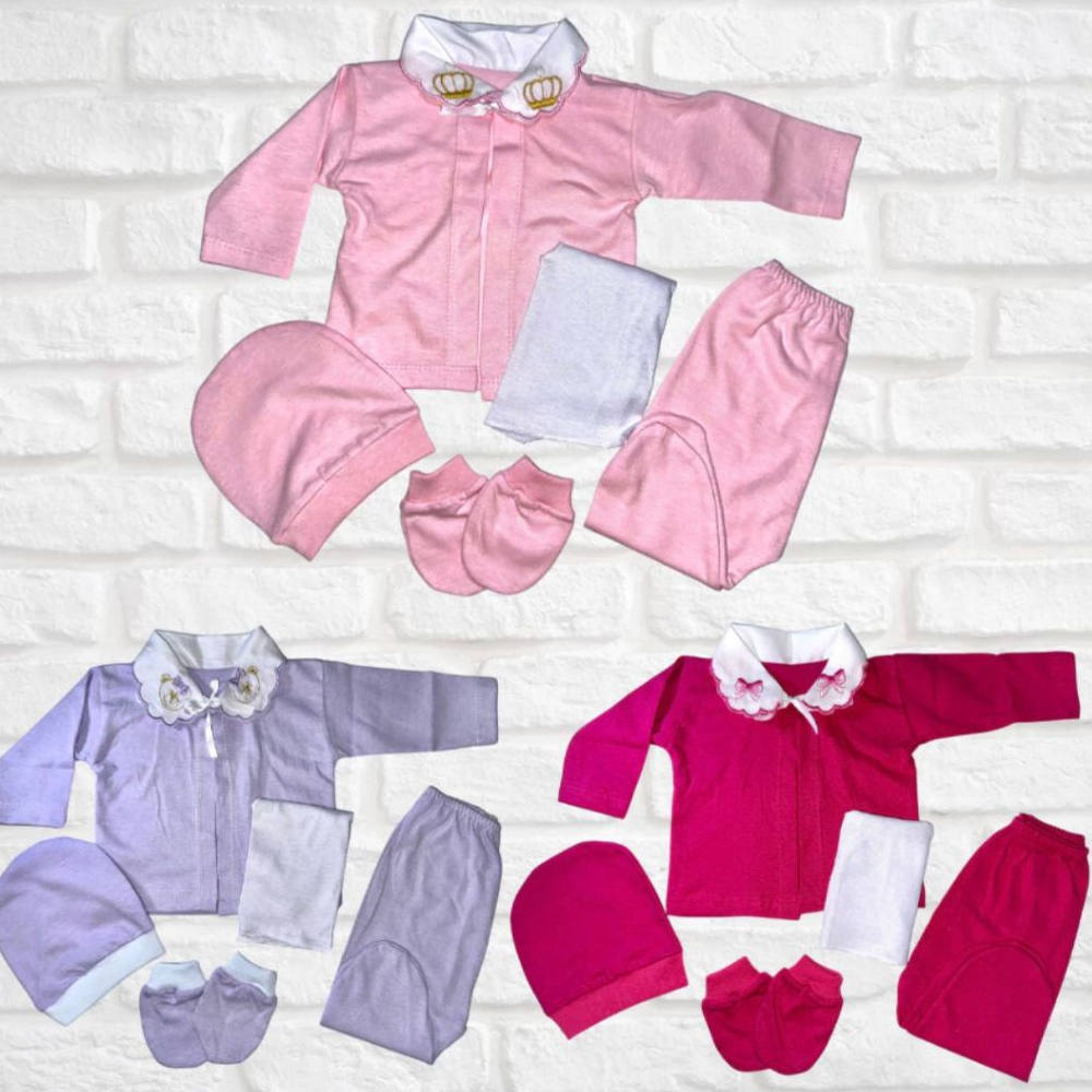KIT 3 Pagão Completo Bordado na Gola RN(0 a 3meses) Menina Reborn roupa de recem Nascido 5 Peças