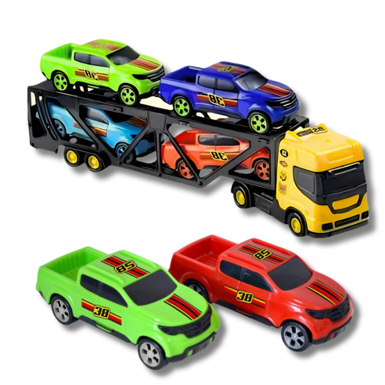 Caminhao Mini Cegonheiro Com 2 e 4 Carrinhos Brinq