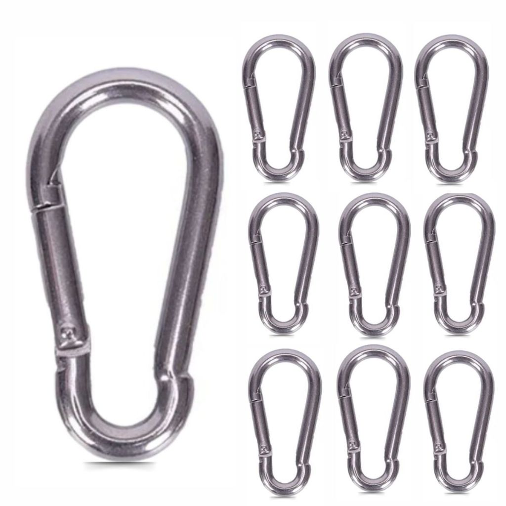 Kit 10 Mosquetão Aço Carbono 8cm 8×80 Trava Simples Academia Suporta 230kg