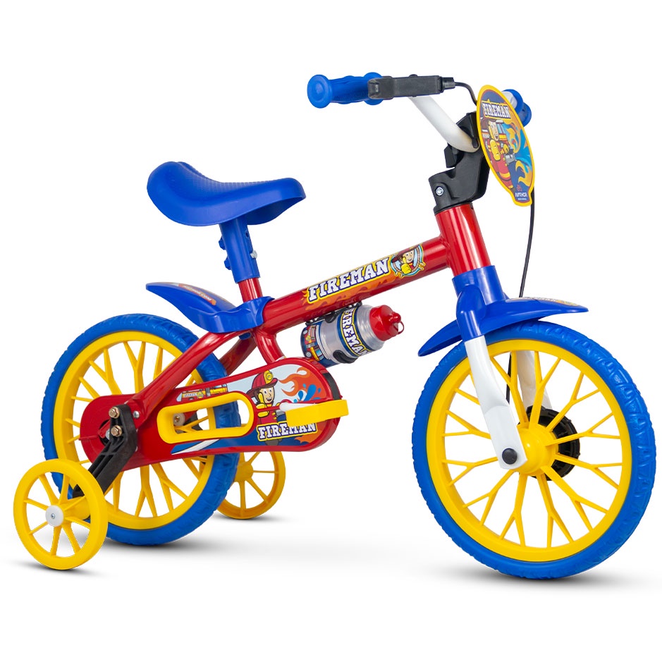 Bicicleta Infantil 3 a 5 anos Nathor Fireman Aro 12 com rodinhas