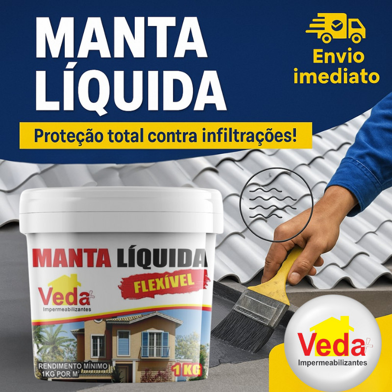 VEDA + MANTA LIQUIDA 1KG COR BRANCA ALTA ELASTICIDADE ideal para laje, parede externa, calha, telhad
