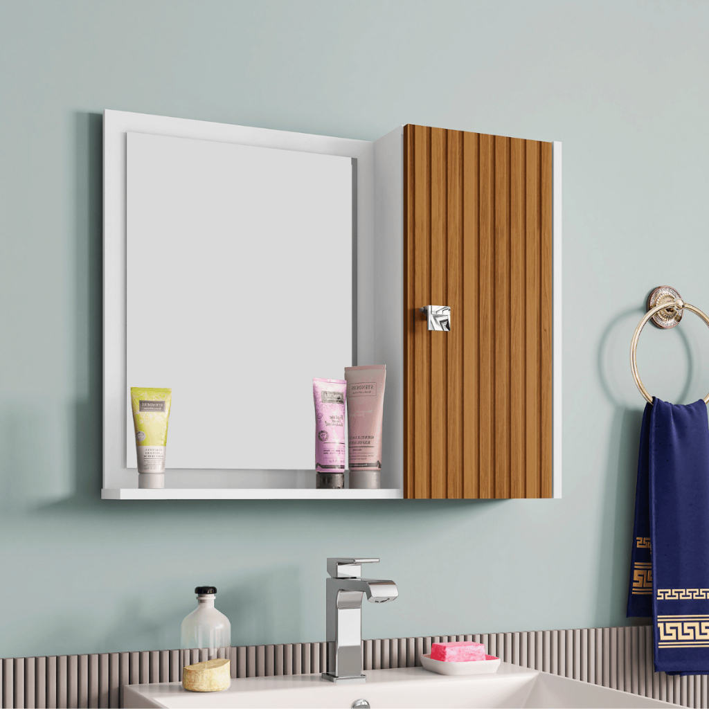 QUEIMA DE ESTOQUE Armario Espelheira Banheiro Genova Compacta Com Porta Nicho e Prateleira Gabinete