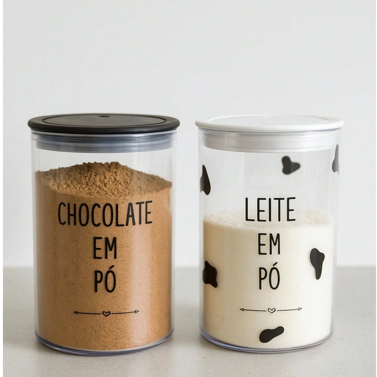 Pote Hermético Decorado 1L para Leite e Chocolate em Pó  Tampa Vedada