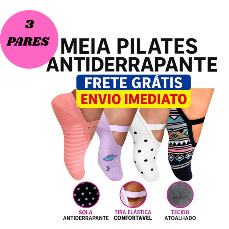 3 Pares Meias Antiderrapantes Pilates Yoga e Hidro