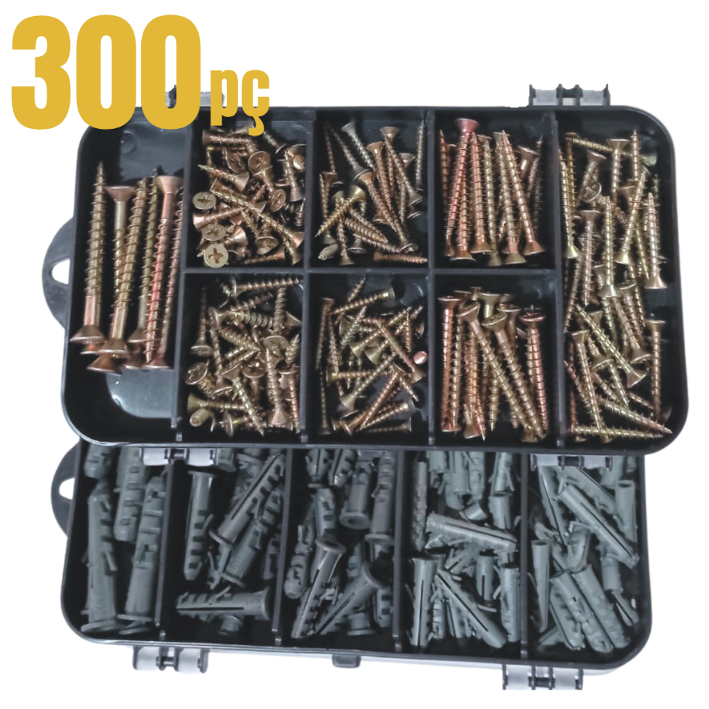 Kit Parafusos e Buchas Philips 300 pç com Estojo Maleta Organizadora