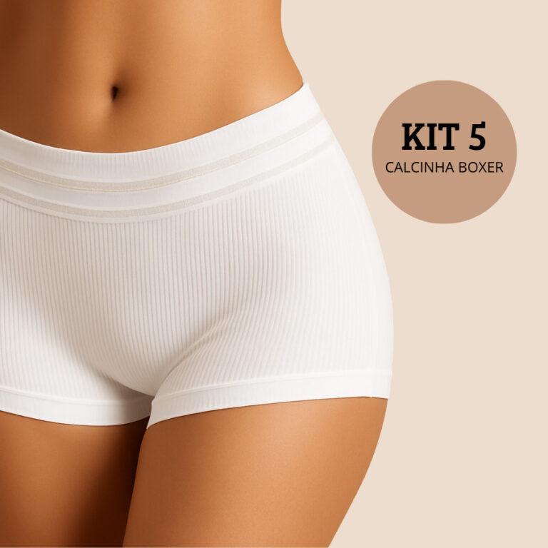 Kit 5 Calcinhas Boxer Canelada Shortinho Sem Costu