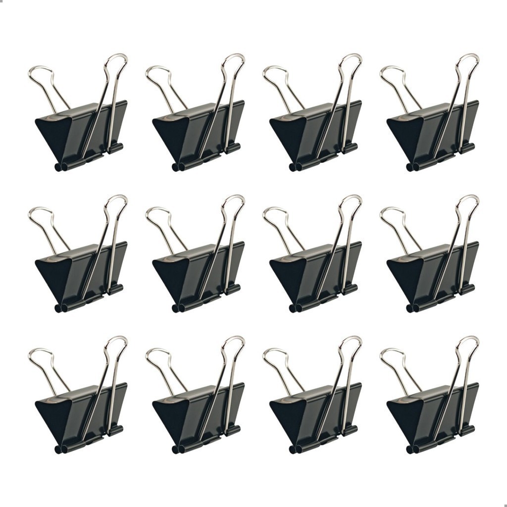 Kit Ate 24 Unidades Clips Borboleta 19/25/32/41MM Prendedor De Papel Binder Metal Preto Alto Qualida