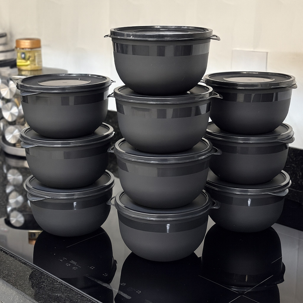 Kit 10 Potes Bowl 1300ml Plástico com Tampa reforçado Cozinha Marmita Micro-ondas, freezer