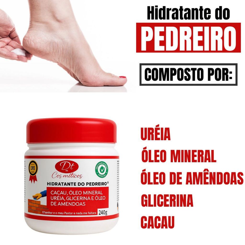 Creme do Pedreiro para Pés Rachados, Mãos e Cotovelos Ressecados com Ureia Super Hidratante Vários T