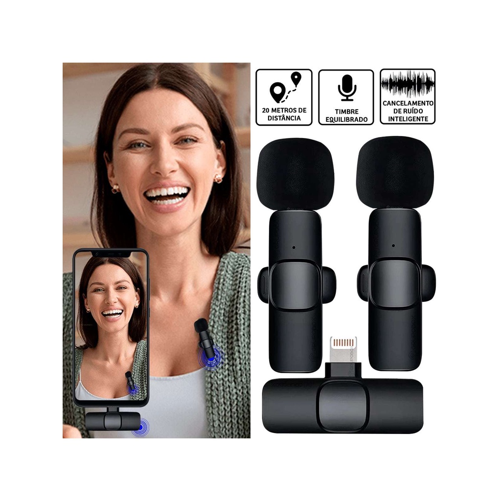 Eletronic Shop 1 in 12 in 1 Microfone Lapela Sem Fio Iphone/Tipo C Profissional