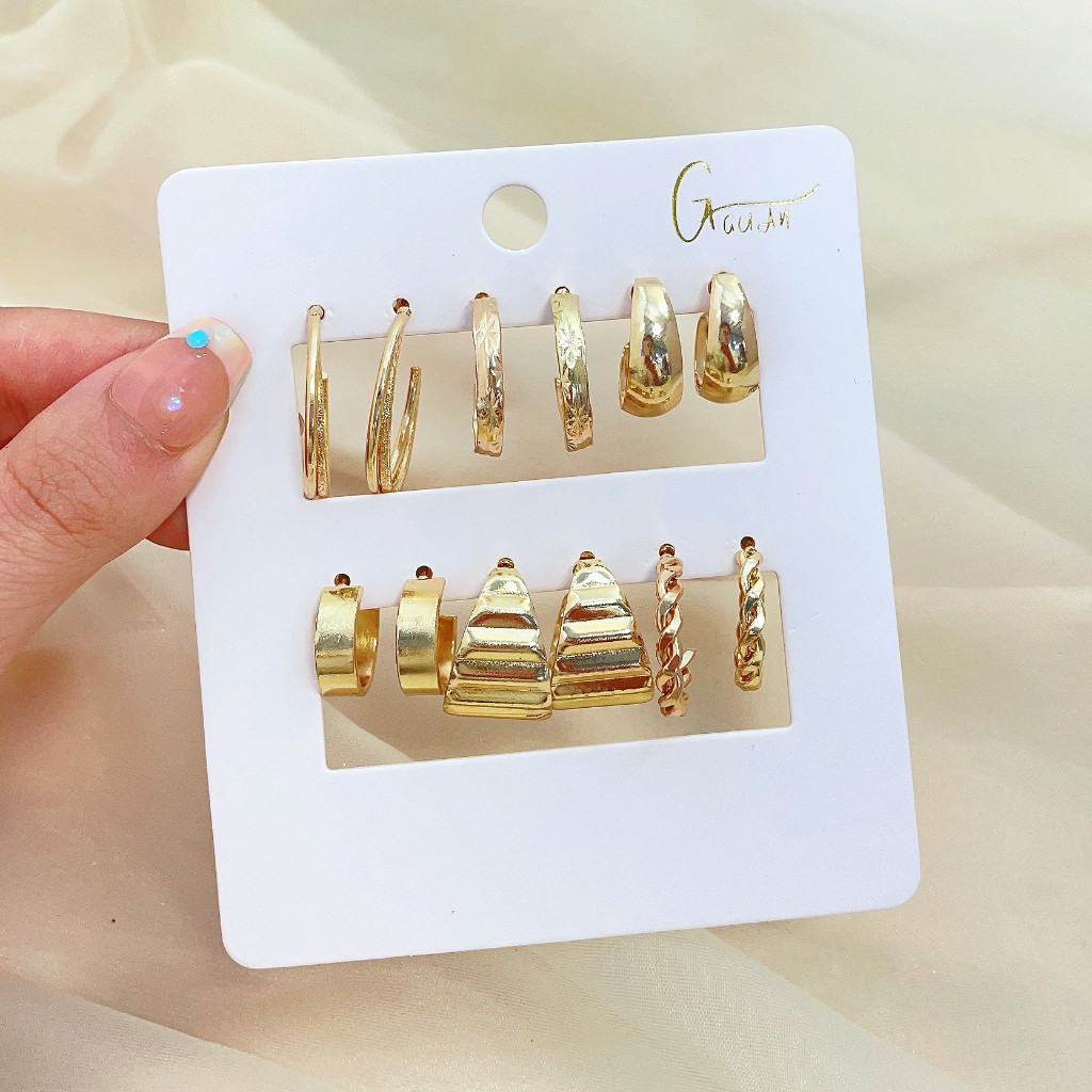 ANA1108 KIT 6  Pares de Minis Argolas Brincos Prata/Dourado-223A